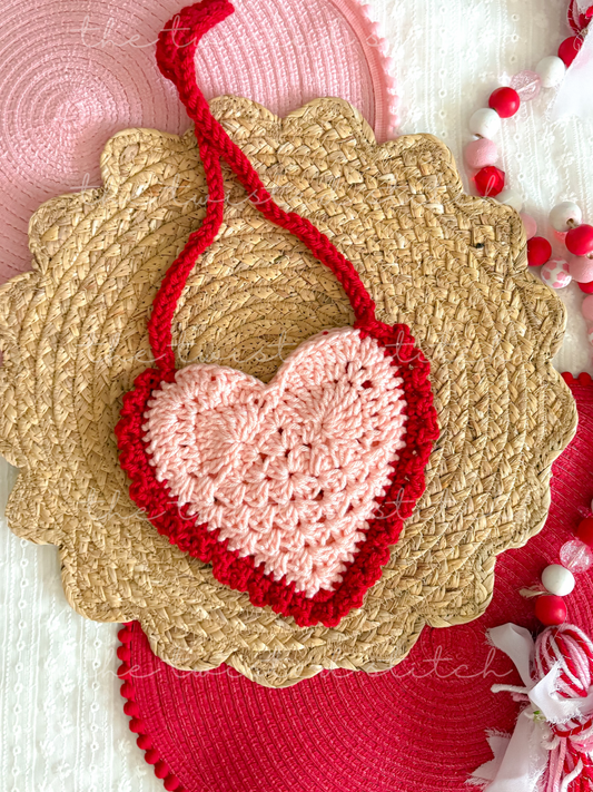 Soft Pink Heart Purse with Red Picot Edging
