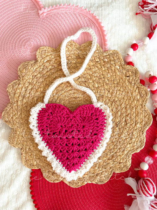 Hot Pink Heart Purse with White Picot Edging